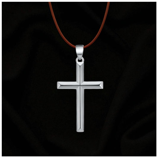 925S SILVER BRAUNE LEDER "CROSS" KETTE - ICERAIN JEWELRY