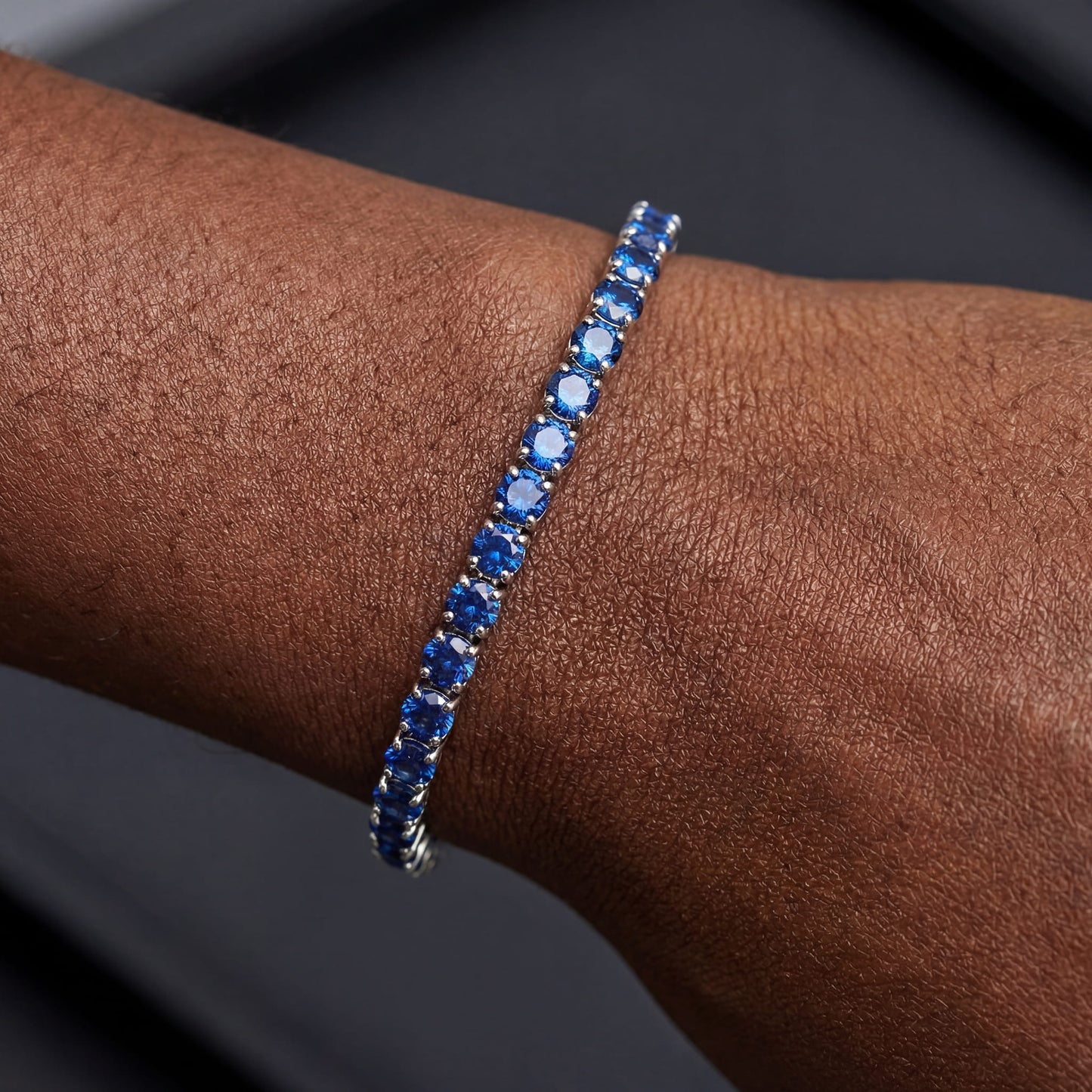 ICED OUT 4MM "BLUE TENNIS" ARMBAND - ICERAIN JEWELRY