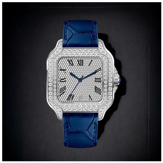 ICED OUT 40MM MOISSANITE "BLUE ROMA PIAZZA" UHR - ICERAIN JEWELRY