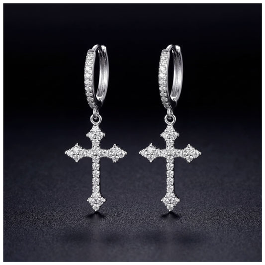 ICED OUT "SILVER ROYAL CROSS" OHRRINGE - ICERAIN JEWELRY