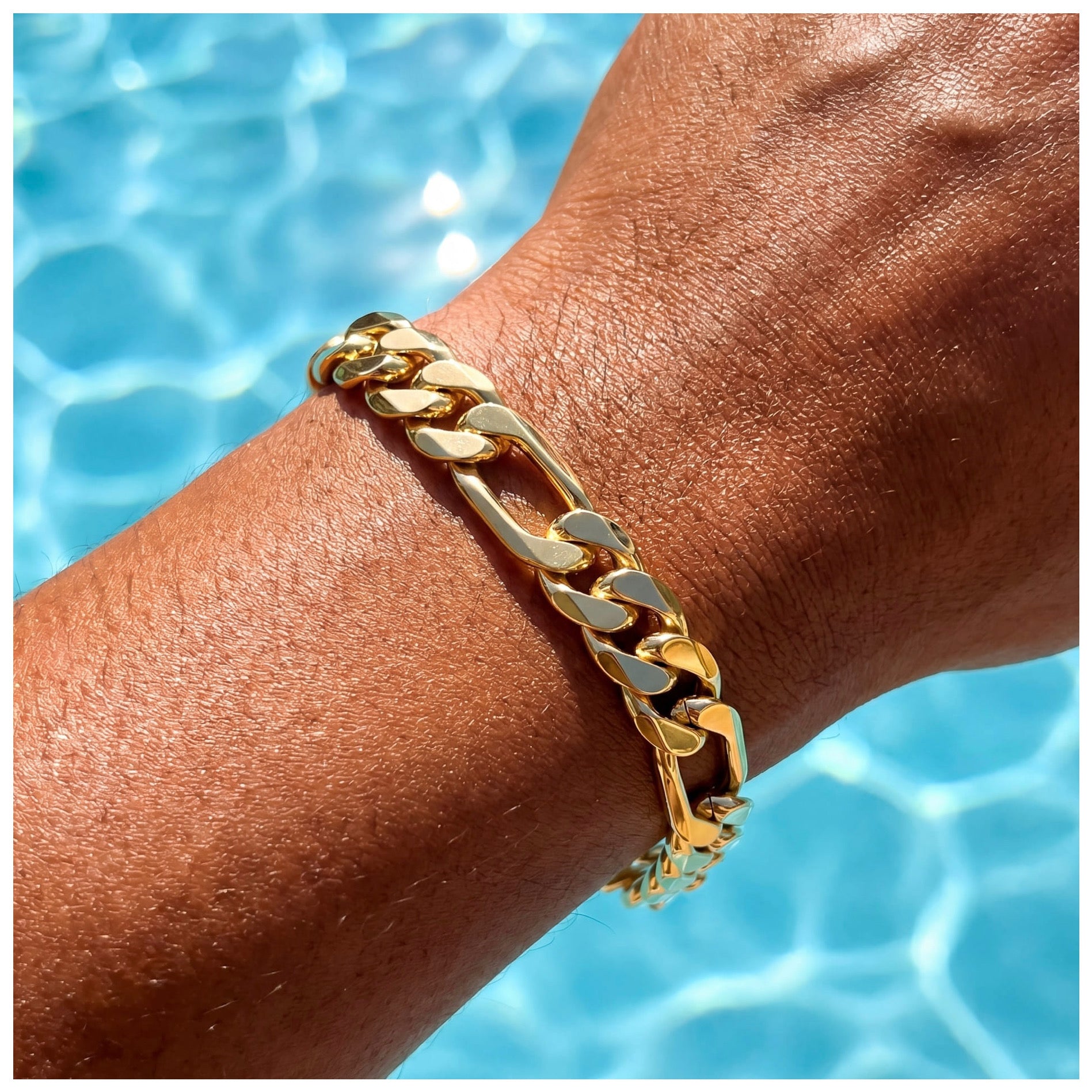 925S SILVER 18K GOLD 6,5MM "FIGARO" ARMBAND [PREMIUM VERSION] - ICERAIN JEWELRY