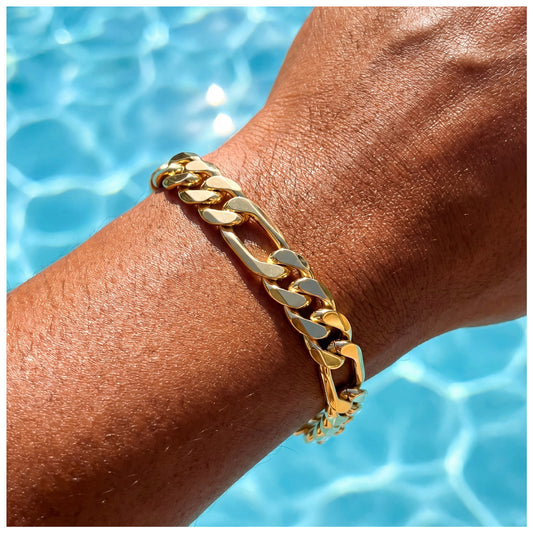 925S SILVER 18K GOLD 6,5MM "FIGARO" ARMBAND [PREMIUM VERSION] - ICERAIN JEWELRY