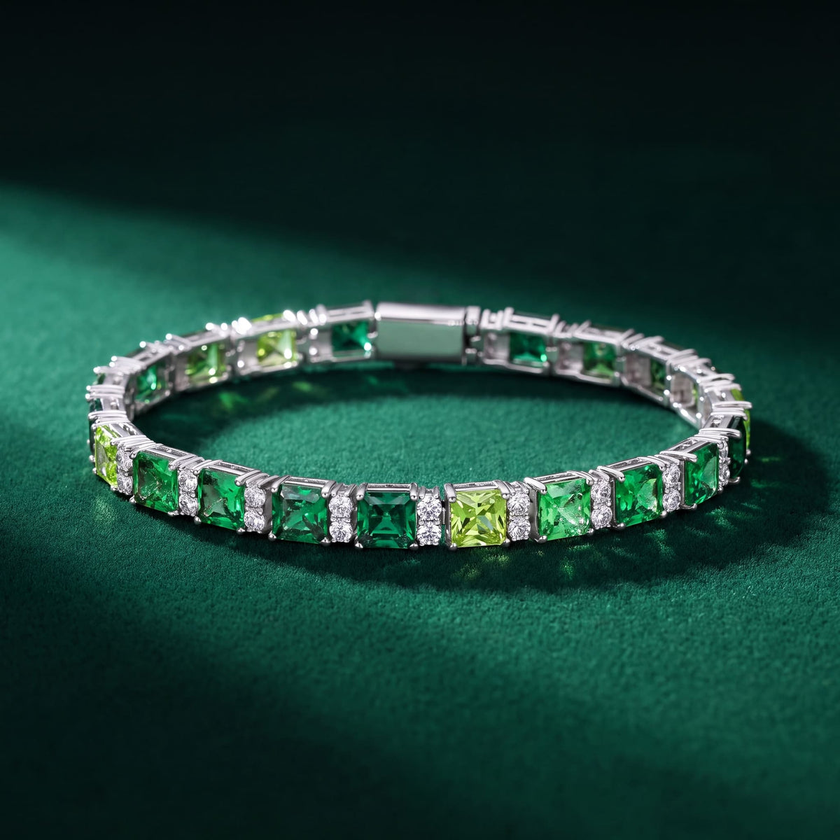 ICED OUT 7,5MM MOISSANITE "GREEN OCEAN TENNIS" WEISSGOLD 925S SILVER ARMBAND