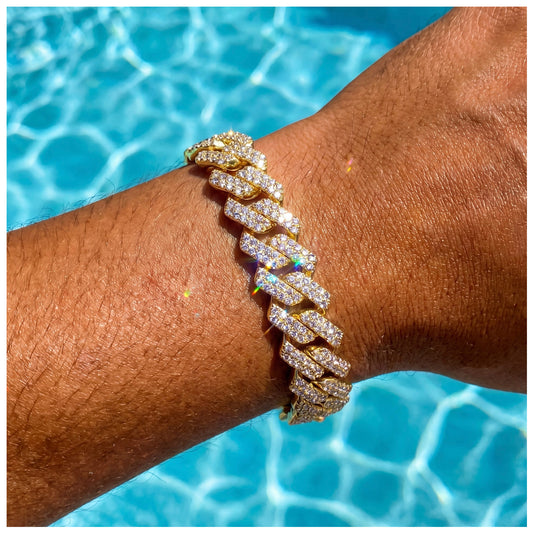 ICED OUT 14MM "GOLD PRONG CUBAN" ARMBAND [CLASSIC VERSION] - ICERAIN JEWELRY