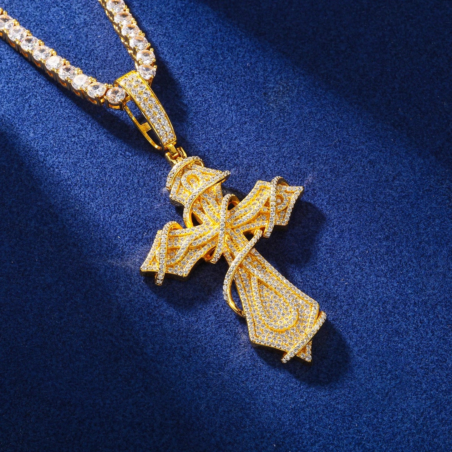 ICED OUT MOISSANITE "THORN CROSS" WEISSGOLD 925S SILVER KETTE