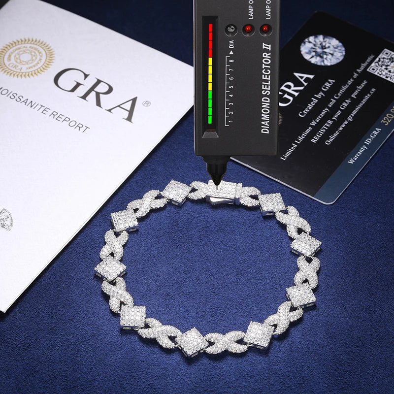 ICED OUT 11MM MOISSANITE "INFINITY SQUARE" WEISSGOLD 925S SILVER ARMBAND - ICERAIN JEWELRY