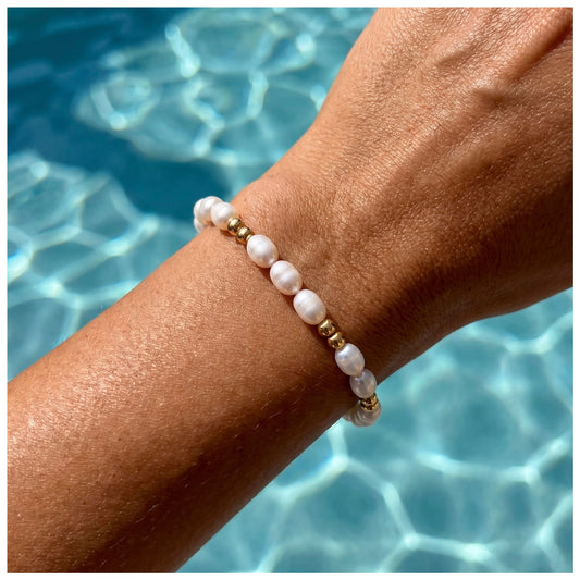 925S SILVER 14K GOLD "NATURAL PEARL V2" ARMBAND - ICERAIN JEWELRY