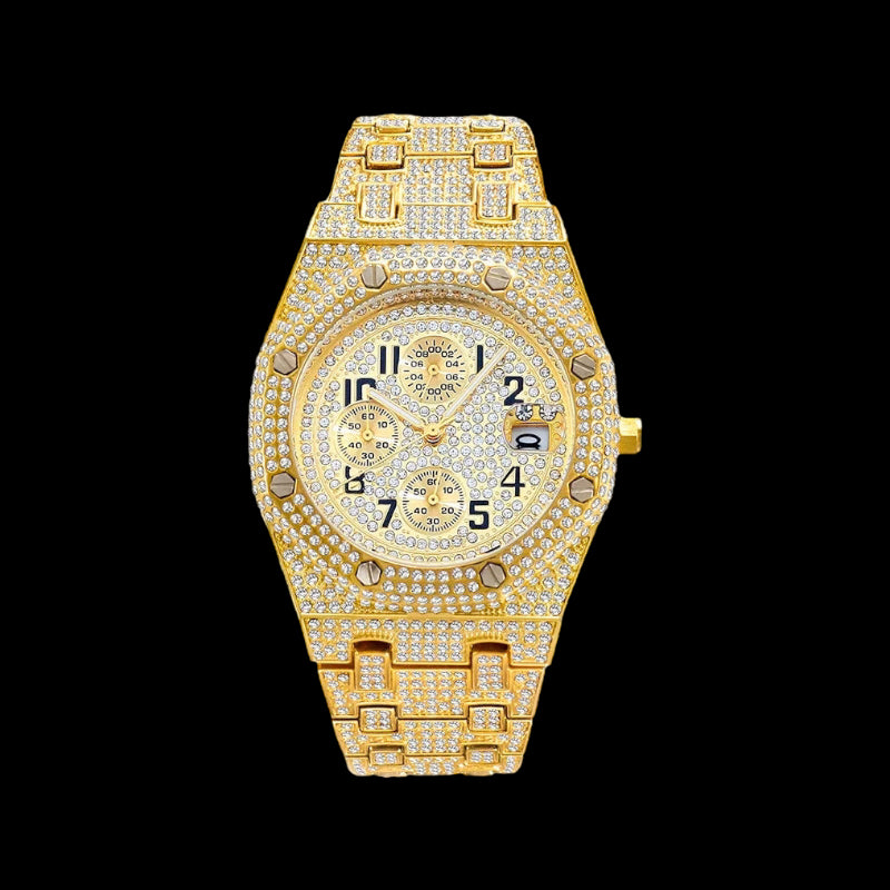 Luxus Designer Iced Out "Quadris" Uhr + Box + Armbandkürzer