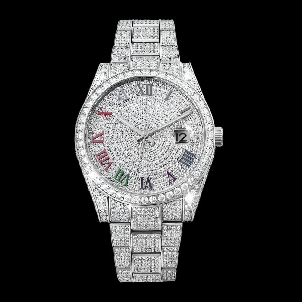 ICED OUT 41MM MOISSANITE "SILVER ROMA MONAC V2" UHR - ICERAIN JEWELRY