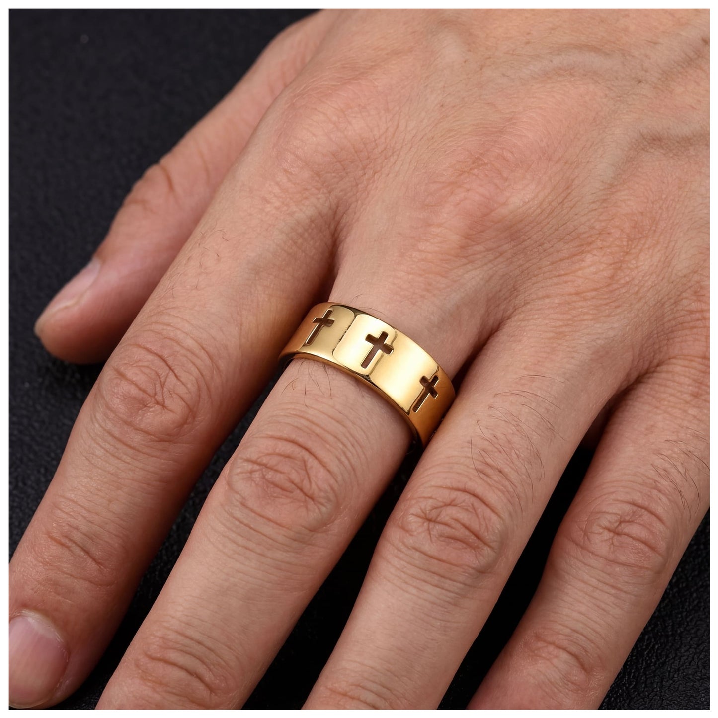 SALE | EDELSTAHL GRÖßE 9 (19MM DURCHMESSER) "GOLD CROSS" RING