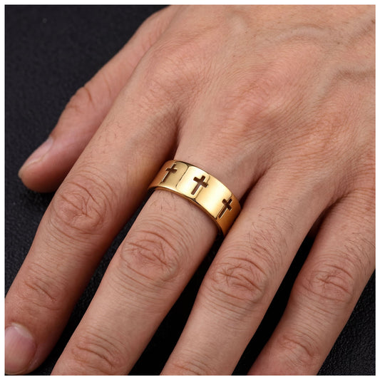 SALE | EDELSTAHL GRÖßE 9 (19MM DURCHMESSER) "GOLD CROSS" RING - ICERAIN JEWELRY