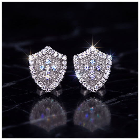ICED OUT MOISSANITE "CROSS SHIELD" WEISSGOLD 925S SILVER OHRRINGE