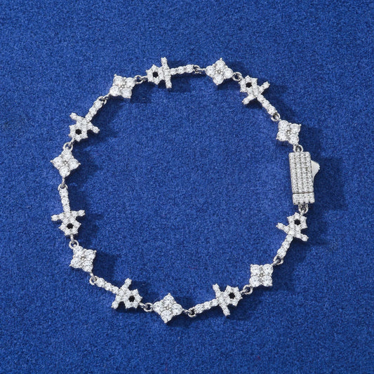 ICED OUT 8MM MOISSANITE "CROSS ANCHOR" WEISSGOLD 925S SILVER ARMBAND - ICERAIN JEWELRY