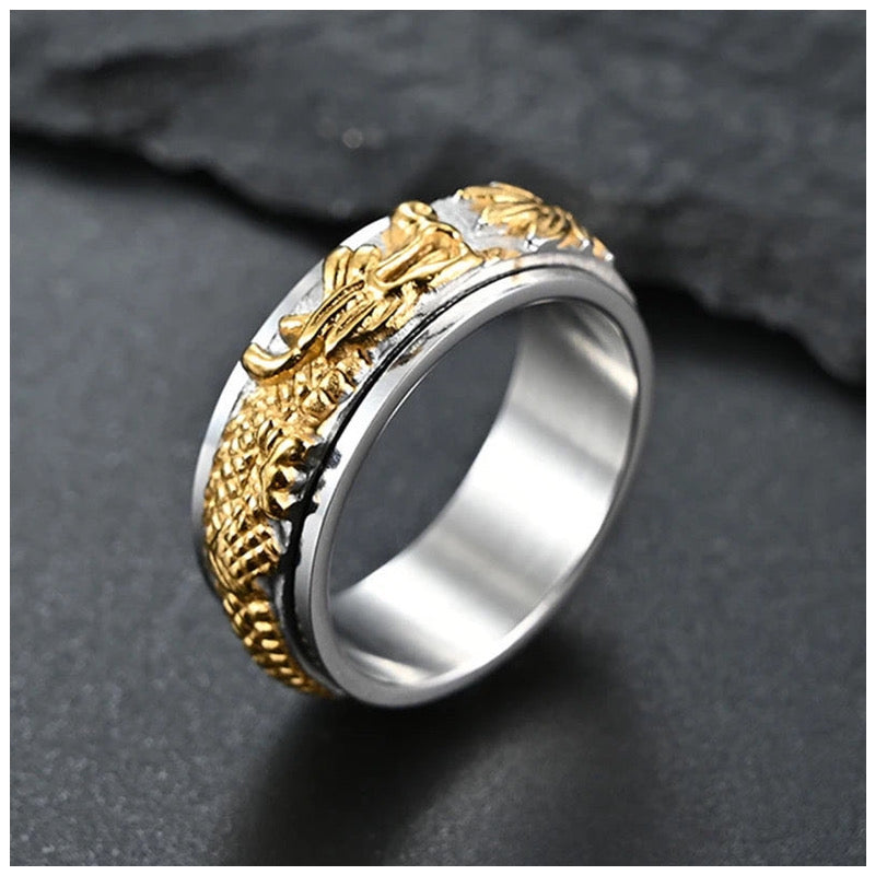 Luxus Edelstahl "Silver/Gold Dragon" Ringe