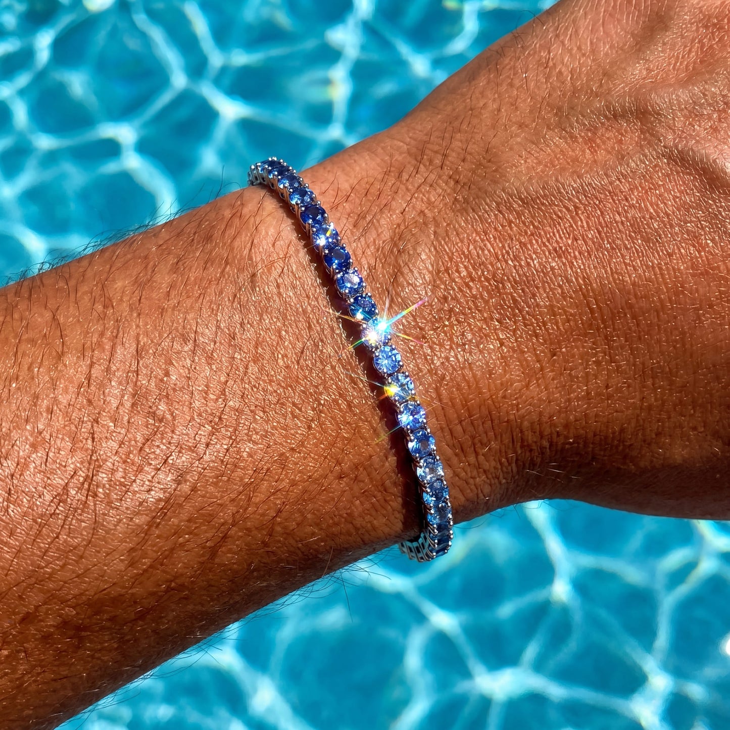 ICED OUT 3MM "BLUE NEPTUN TENNIS" ARMBAND - ICERAIN JEWELRY