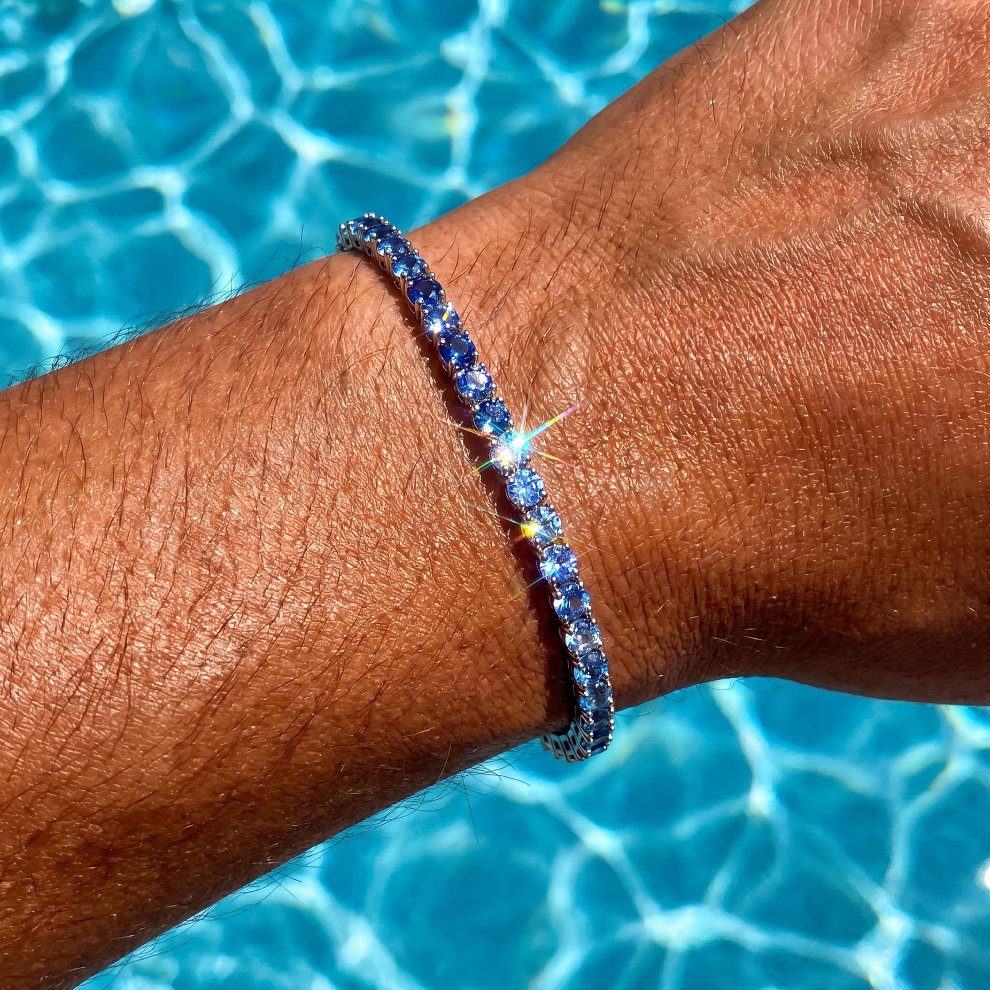 ICED OUT 3MM "BLUE NEPTUN TENNIS" ARMBAND - ICERAIN JEWELRY