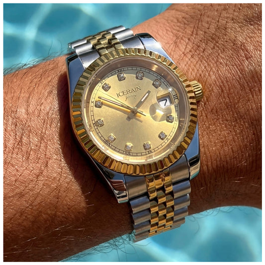 EDELSTAHL AUTOMATIK "ICERAIN GOLD DIAMOND" UHR