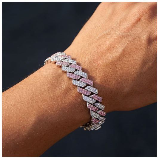 ICED OUT 14MM "SILVER/PINK PRONG CUBAN" ARMBAND [CLASSIC VERSION] - ICERAIN JEWELRY