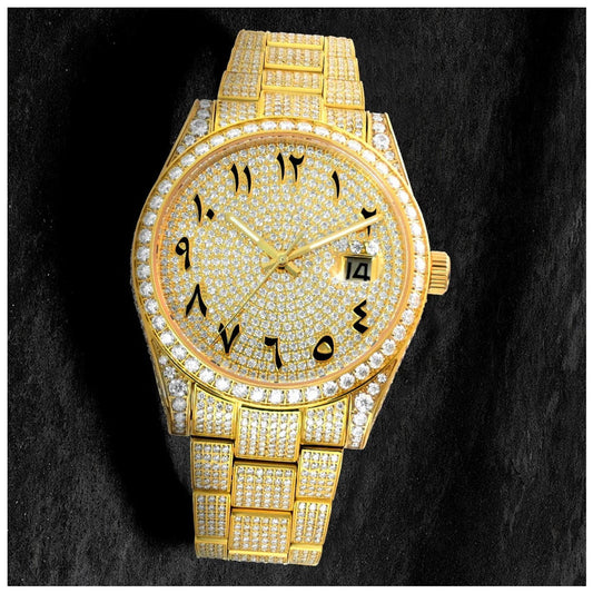 ICED OUT 41MM MOISSANITE "GOLD ARABIC MONAC" UHR - ICERAIN JEWELRY