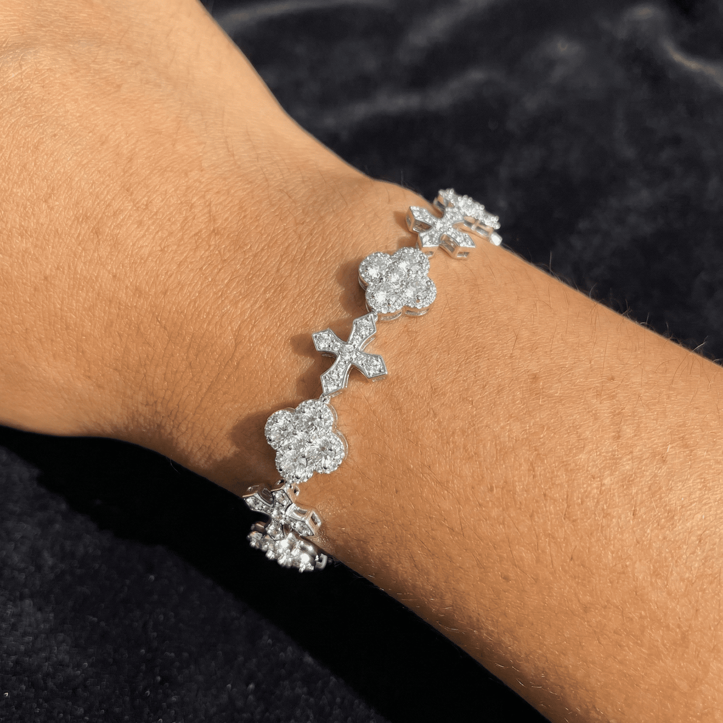 ICED OUT "CLOVER CROSS" ARMBAND - ICERAIN JEWELRY