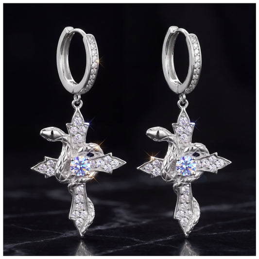 ICED OUT MOISSANITE "VIPER CROSS" WEISSGOLD 925S SILVER OHRRINGE