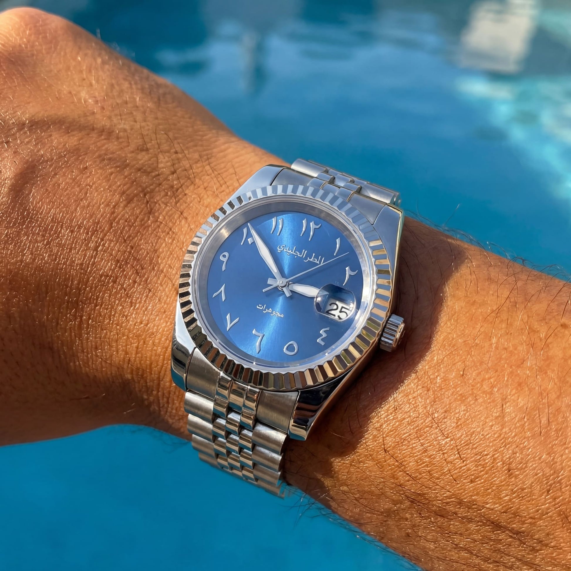 EDELSTAHL AUTOMATIK "BLUE ICERAIN (المطرالجليدي) ARABIC" UHR - ICERAIN JEWELRY