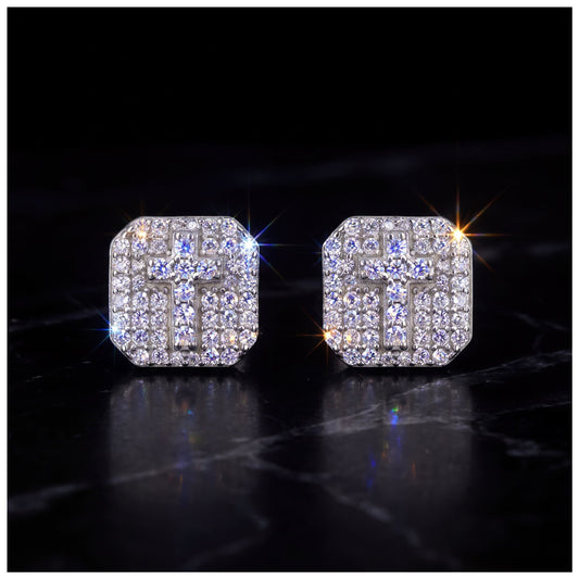 ICED OUT MOISSANITE "CROSS V6" WEISSGOLD 925S SILVER OHRRINGE