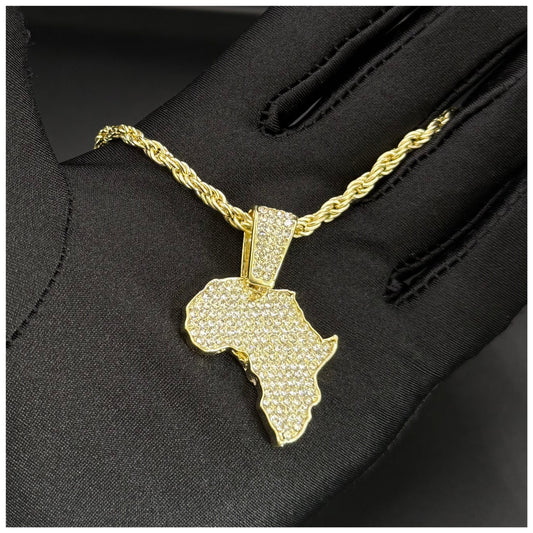 SALE | ICED OUT GOLD 60CM "AFRICA" LÄNDERKETTE - ICERAIN JEWELRY
