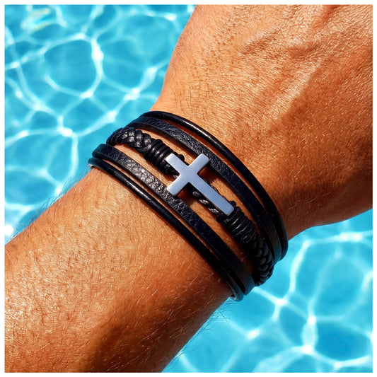 LEDER "CROSS" ARMBAND - ICERAIN JEWELRY