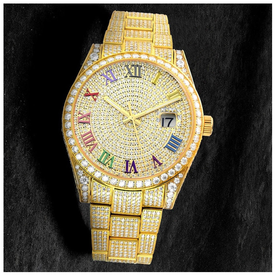 ICED OUT 41MM MOISSANITE "GOLD ROMA MONAC V2" UHR - ICERAIN JEWELRY