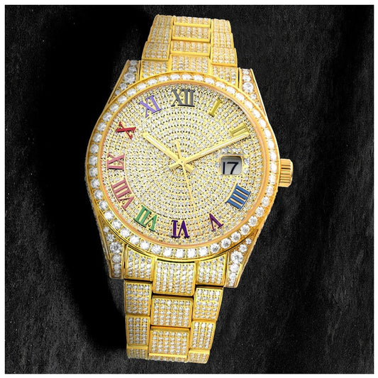ICED OUT 41MM MOISSANITE "GOLD ROMA MONAC V2" UHR - ICERAIN JEWELRY