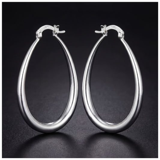 925S SILVER "OVAL HOOP" OHRRINGE - ICERAIN JEWELRY