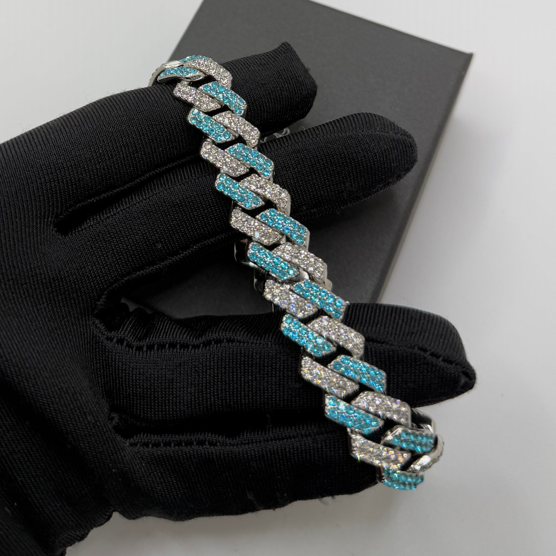 ICED OUT 14MM "SILVER/BLUE PRONG CUBAN" ARMBAND - ICERAIN JEWELRY