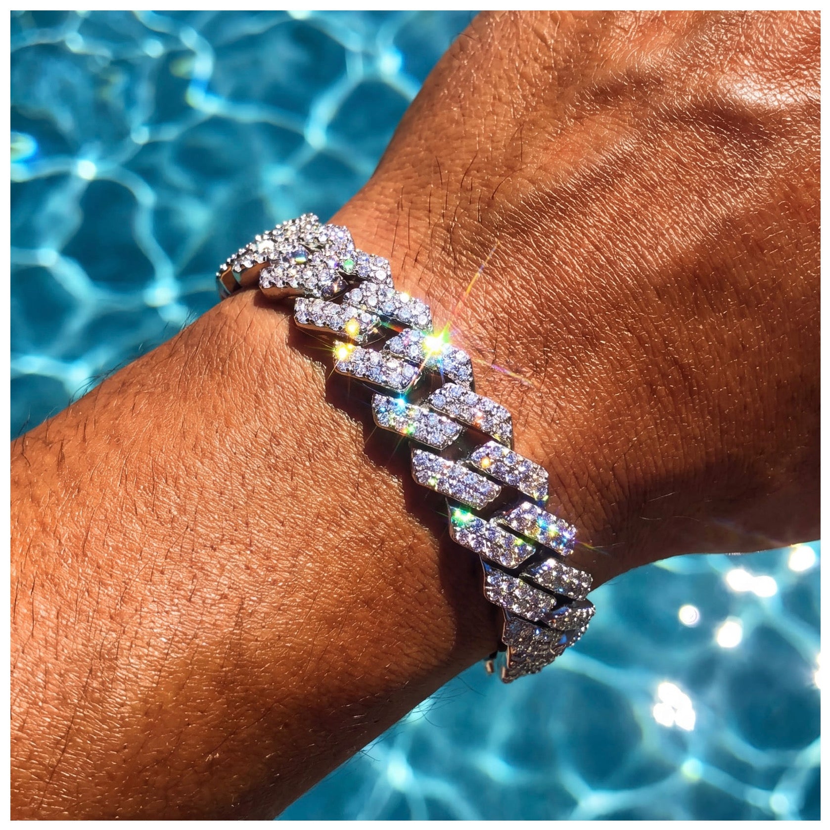 SALE | ICED OUT 14MM 23CM "SILVER PRONG CUBAN" ARMBAND [CLASSIC VERSION] - ICERAIN JEWELRY