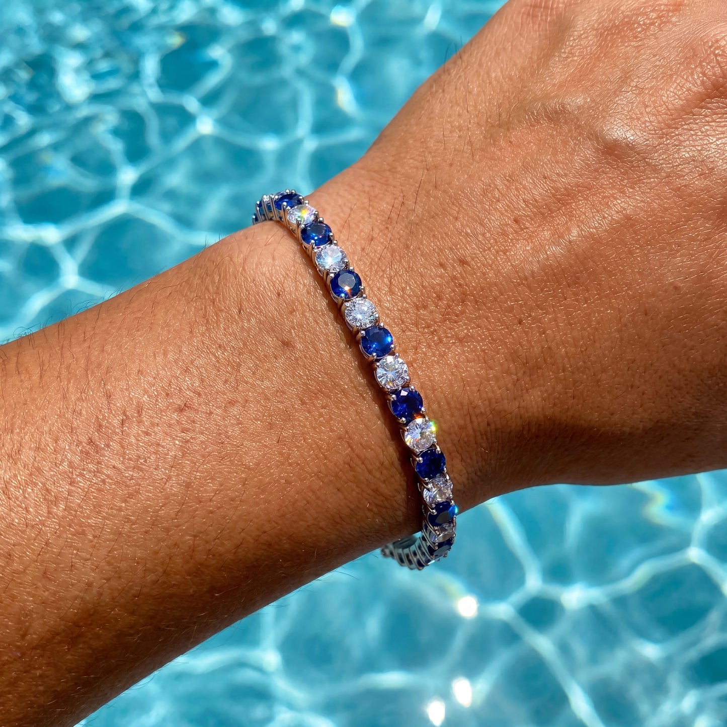 ICED OUT 5MM "SILVER/BLUE TENNIS" ARMBAND - ICERAIN JEWELRY