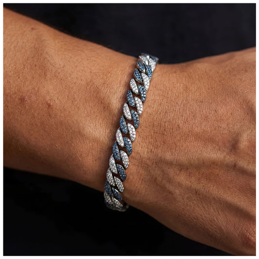 ICED OUT 9MM "SILVER/BLUE CHOPPER CUBAN" ARMBAND - ICERAIN JEWELRY