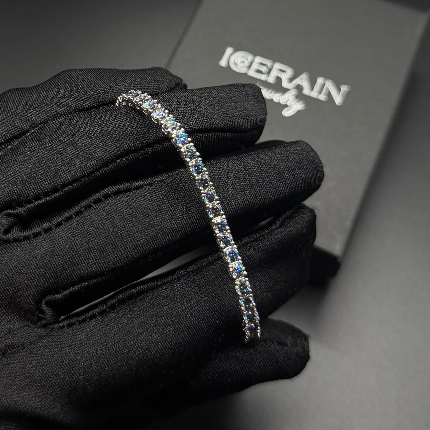 SALE | ICED OUT MOISSANITE 3MM 16CM "BLUE TENNIS" WEISSGOLD 925S SILVER ARMBAND - ICERAIN JEWELRY