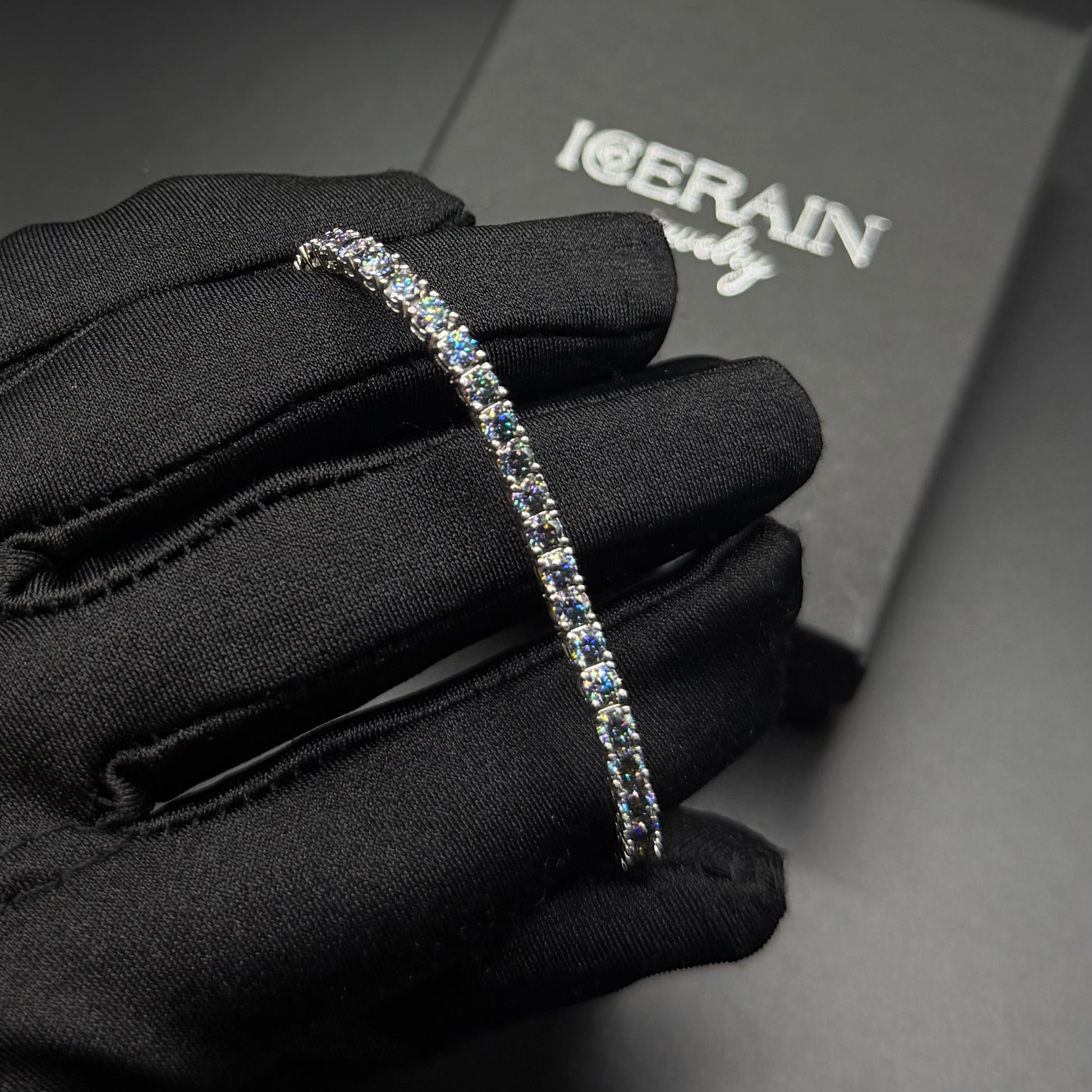 SALE | ICED OUT MOISSANITE 3MM 16CM "BLUE TENNIS" WEISSGOLD 925S SILVER ARMBAND - ICERAIN JEWELRY