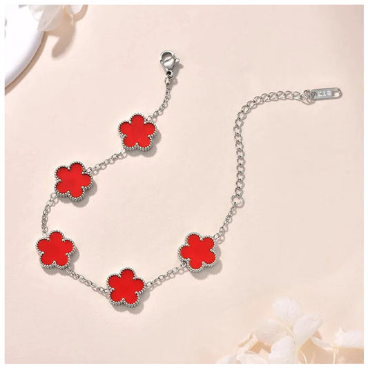 SALE | EDELSTAHL "SILVER/RED CLOVER" ARMBAND - ICERAIN JEWELRY
