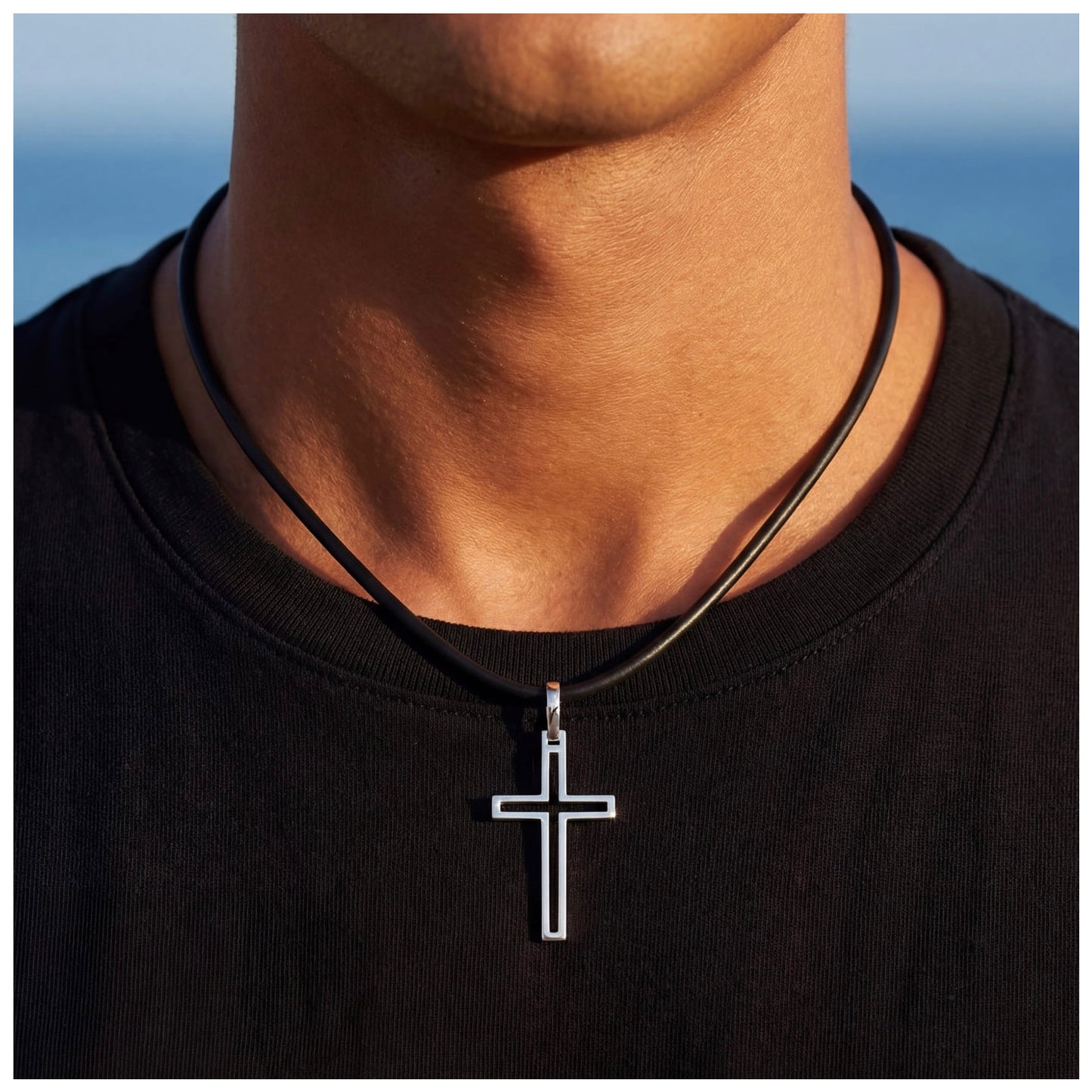 925S SILVER SCHWARZE LEDER "CROSS V2" KETTE - ICERAIN JEWELRY