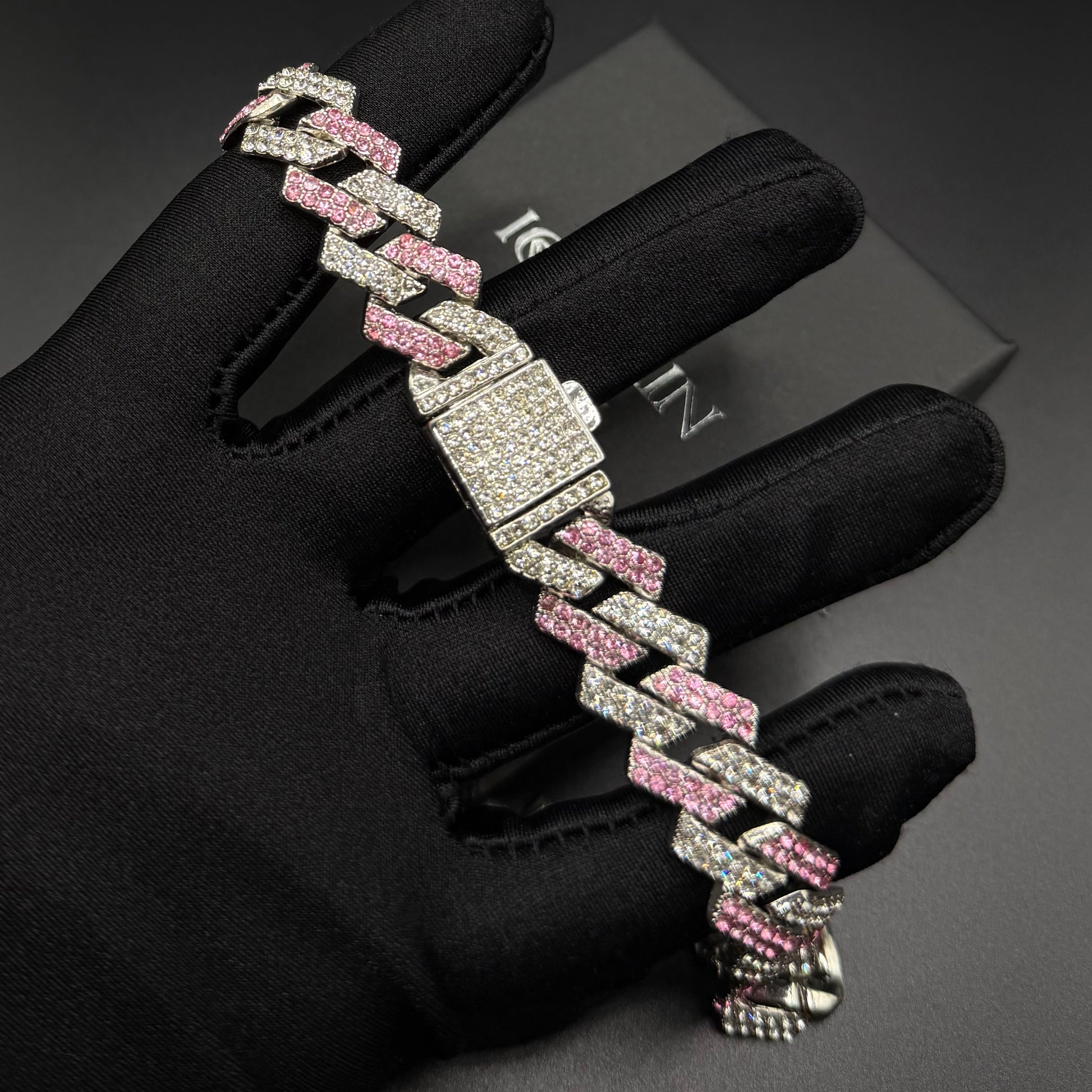 ICED OUT 14MM "SILVER/PINK PRONG CUBAN" KETTE - ICERAIN JEWELRY