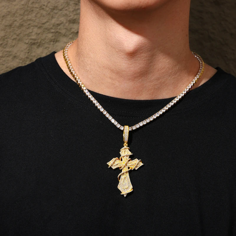 ICED OUT MOISSANITE "THORN CROSS" WEISSGOLD 925S SILVER KETTE
