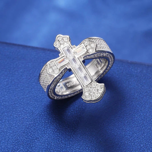 ICED OUT MOISSANITE "CROSS V2" WEISSGOLD 925S SILVER RING - ICERAIN JEWELRY