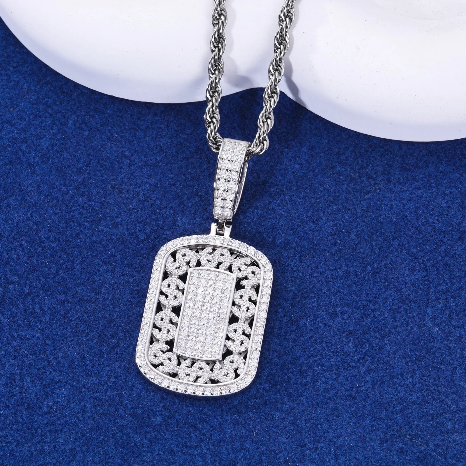 ICED OUT MOISSANITE "MILITARY DOLLAR" WEISSGOLD 925S SILVER KETTE - ICERAIN JEWELRY