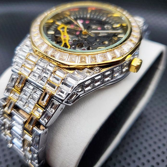 Luxus Designer Iced Out Automatic "Scheletro V2" Uhr + Box + Armbandkürzer