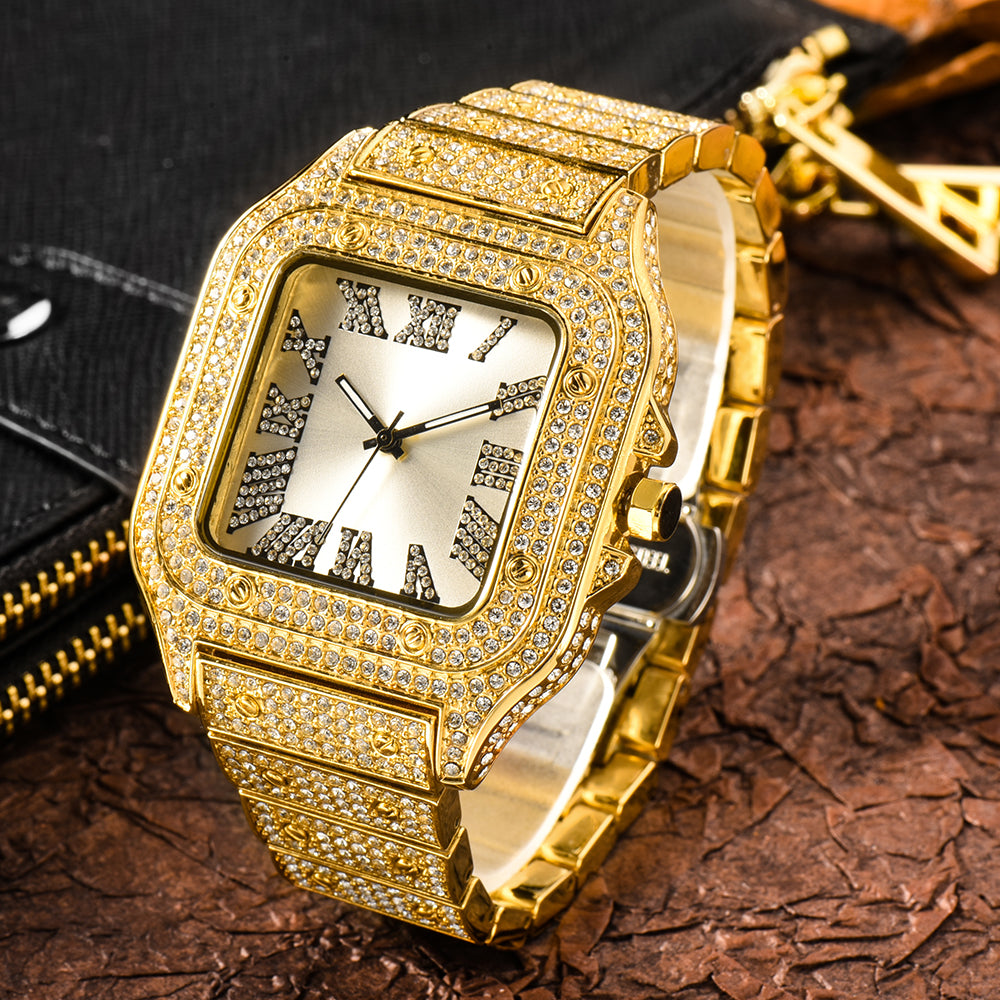 Luxus Designer Iced Out "Piazza" Uhr + Box + Armbandkürzer