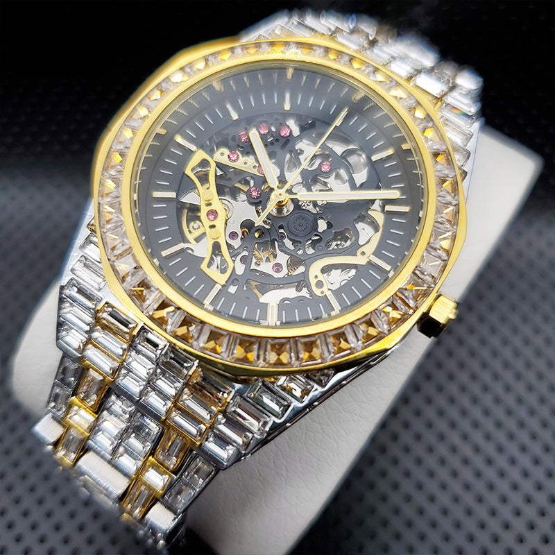 Luxus Designer Iced Out Automatic "Scheletro V2" Uhr + Box + Armbandkürzer