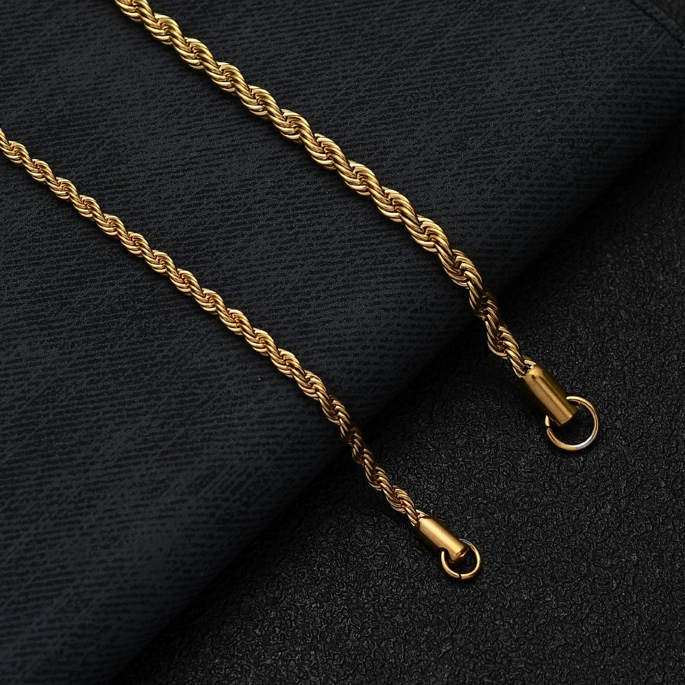 Luxus Edelstahl 2-In-1 "Gold Rope" Schmuckset (Halskette + Armband)