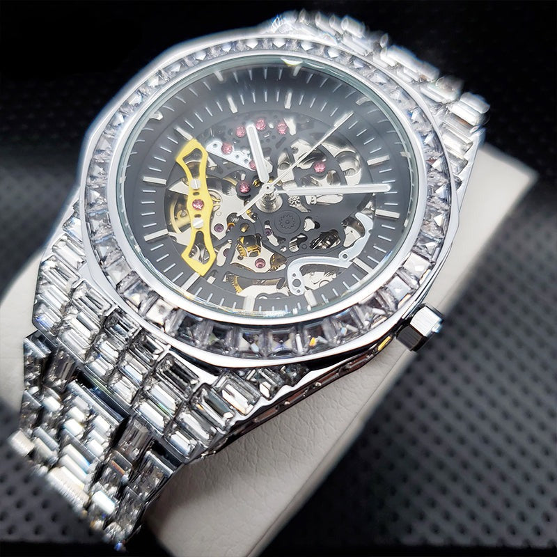 Luxus Designer Iced Out Automatic "Scheletro V2" Uhr + Box + Armbandkürzer