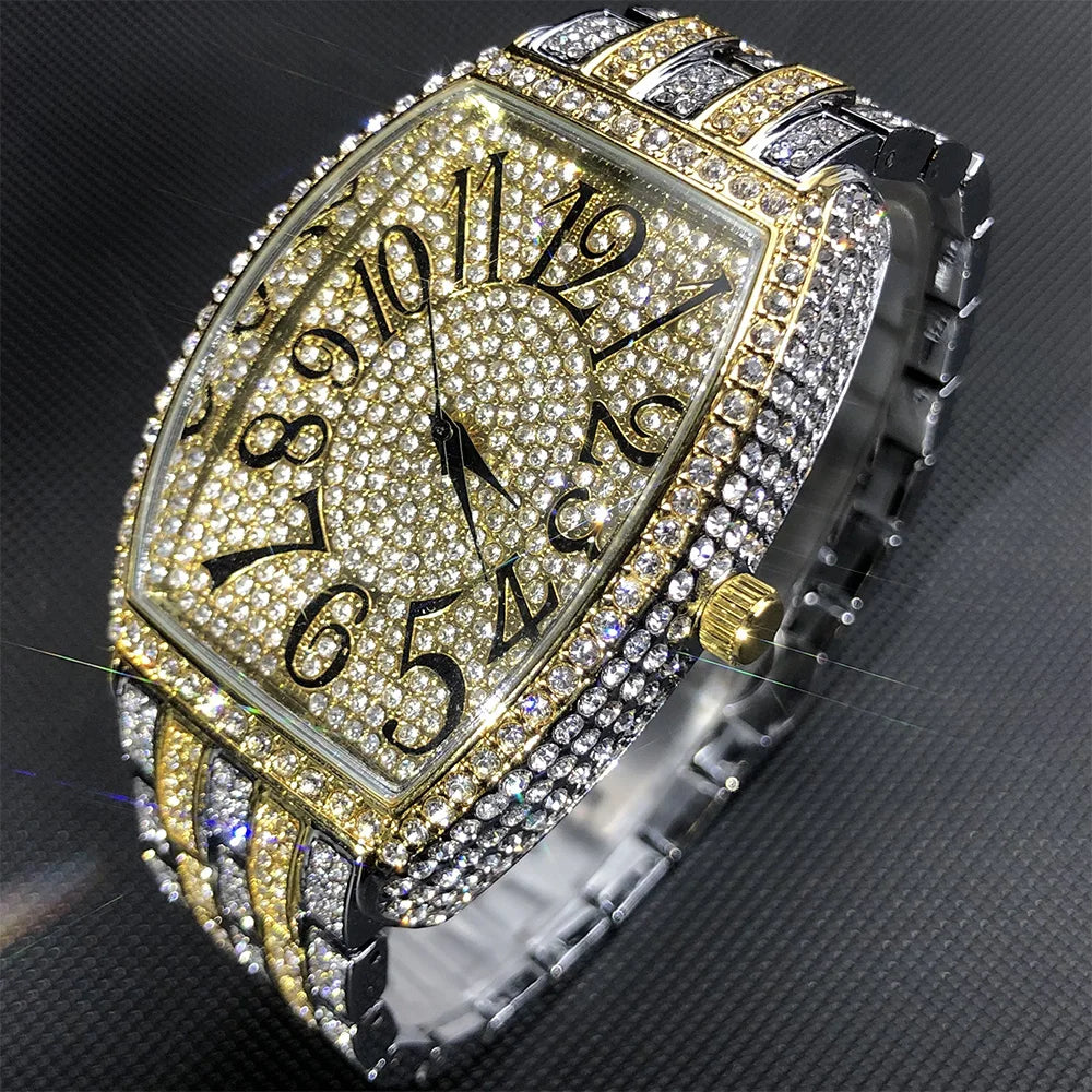 Luxus Designer Iced Out Tonneau Uhr Box Armbandkurzer ICERAIN JEWELRY